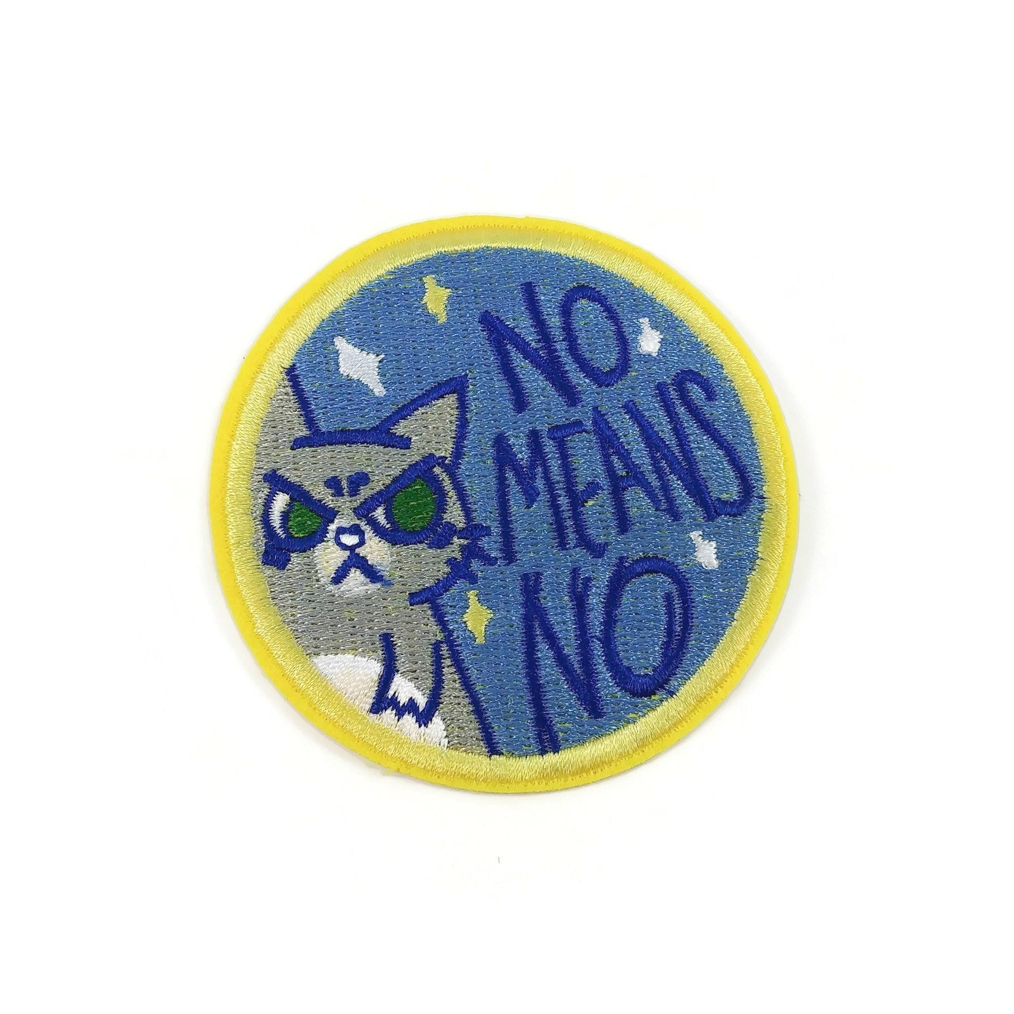 NO MEANS NO iron on patch, Cat embroidered sew on, Fun badge appliques